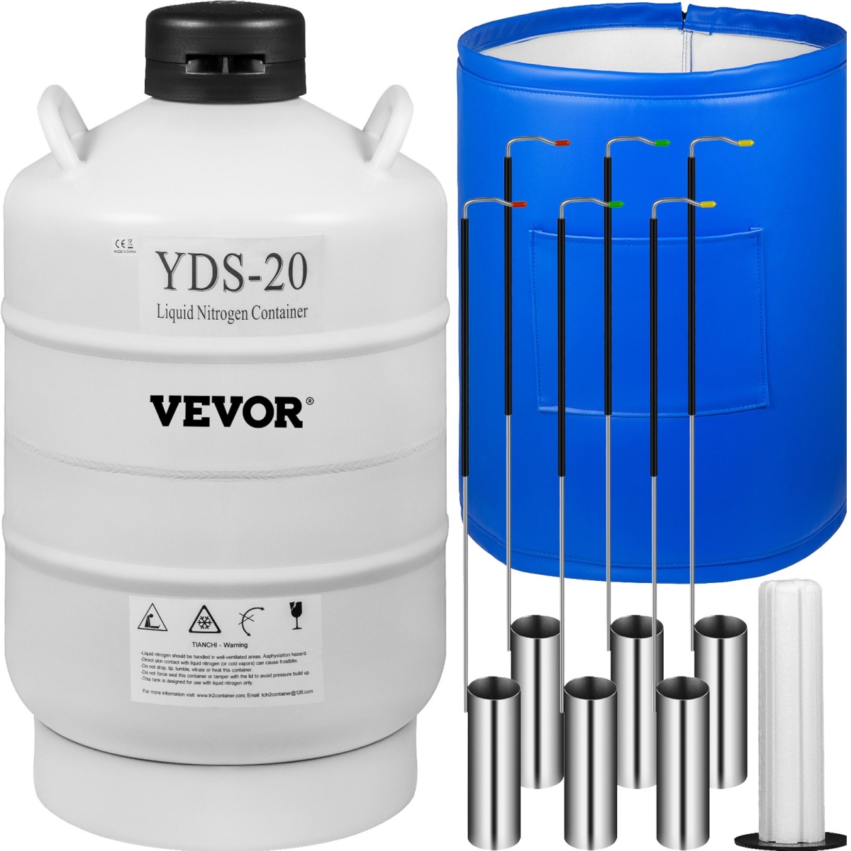 Picture of Vevor 20LYDRQ0000000001V0 20 Liter Aluminum Alloy Liquid Nitrogen Tank with 6 Canisters & Carry Bag