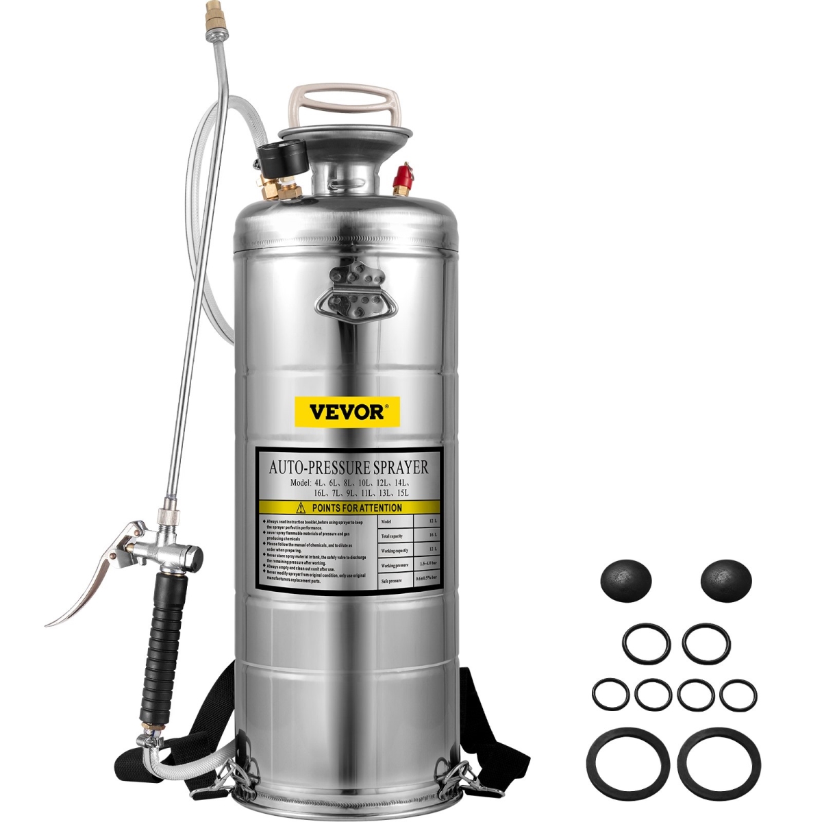 PWQBXG12L00000001V0 3.5 gal 20 in. Wand, Handle & 3 ft. Reinforced Hose Stainless Steel Sprayer -  Vevor