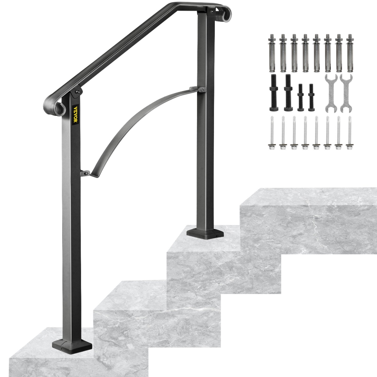 LTFS2H3BHSGM00001V0 Fit 2 or 3 Steps Wrought Iron Handrails for Outdoor Steps, Black