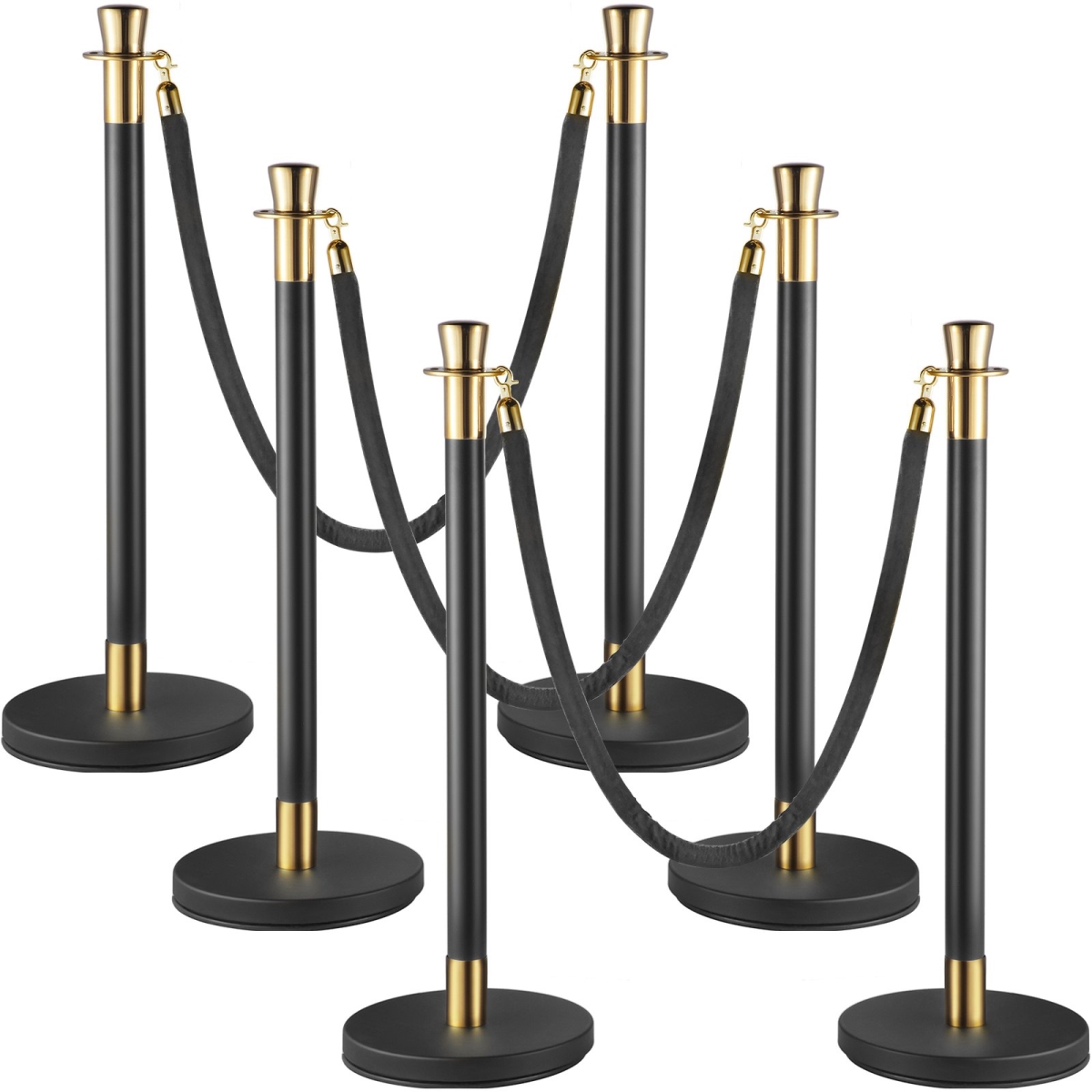 GLZHSHRSJTHG69AV4V0 5 ft. 1.5 m Crowd Control Stanchion with Sturdy Concrete & Metal Base - Set of 6