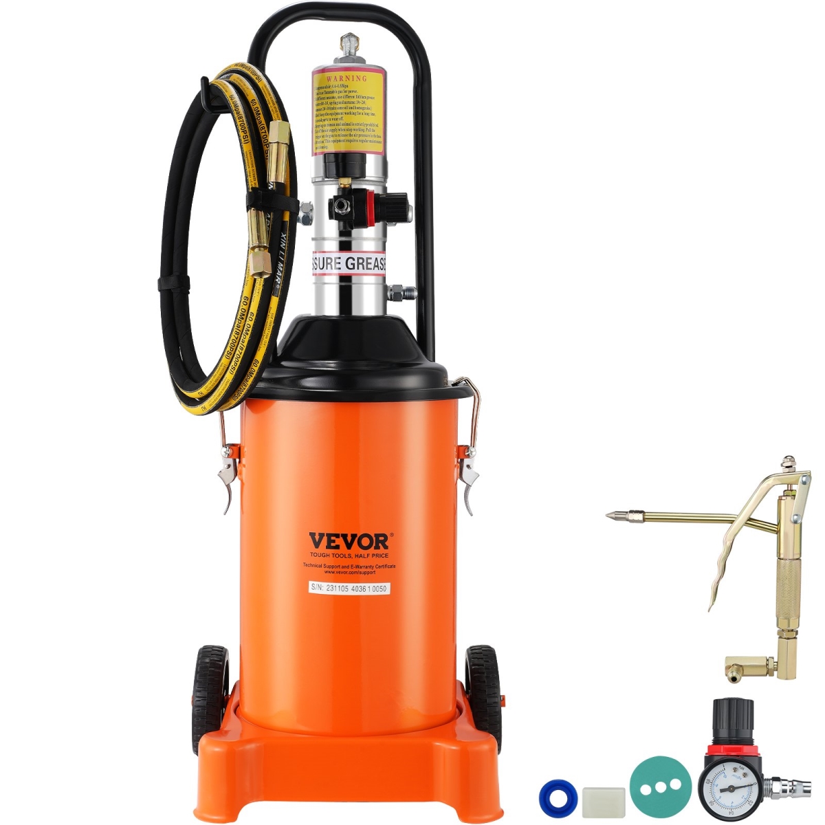 HYJ3JLDT0000XHUHBV0 3 gal 12 Liter Air Operated Grease Pump with 13 ft. High Pressure Hose & Grease Gun