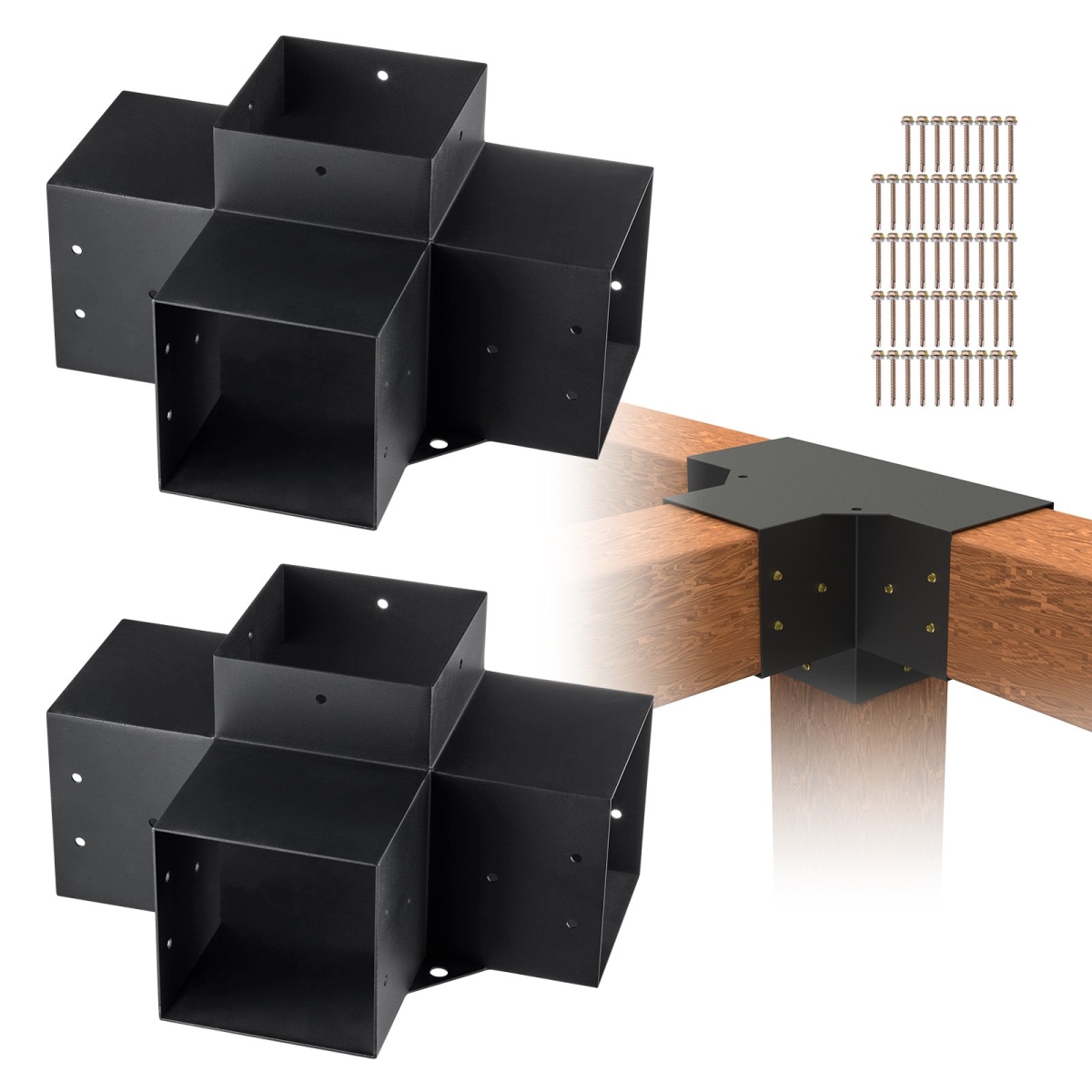 LPJJST2PCS6X19RDFV0 6 x 6 in. 4-Way Heavy Duty Corner Woodworks DIY Post Base Kit Pergola Bracket Kit - 2 Piece
