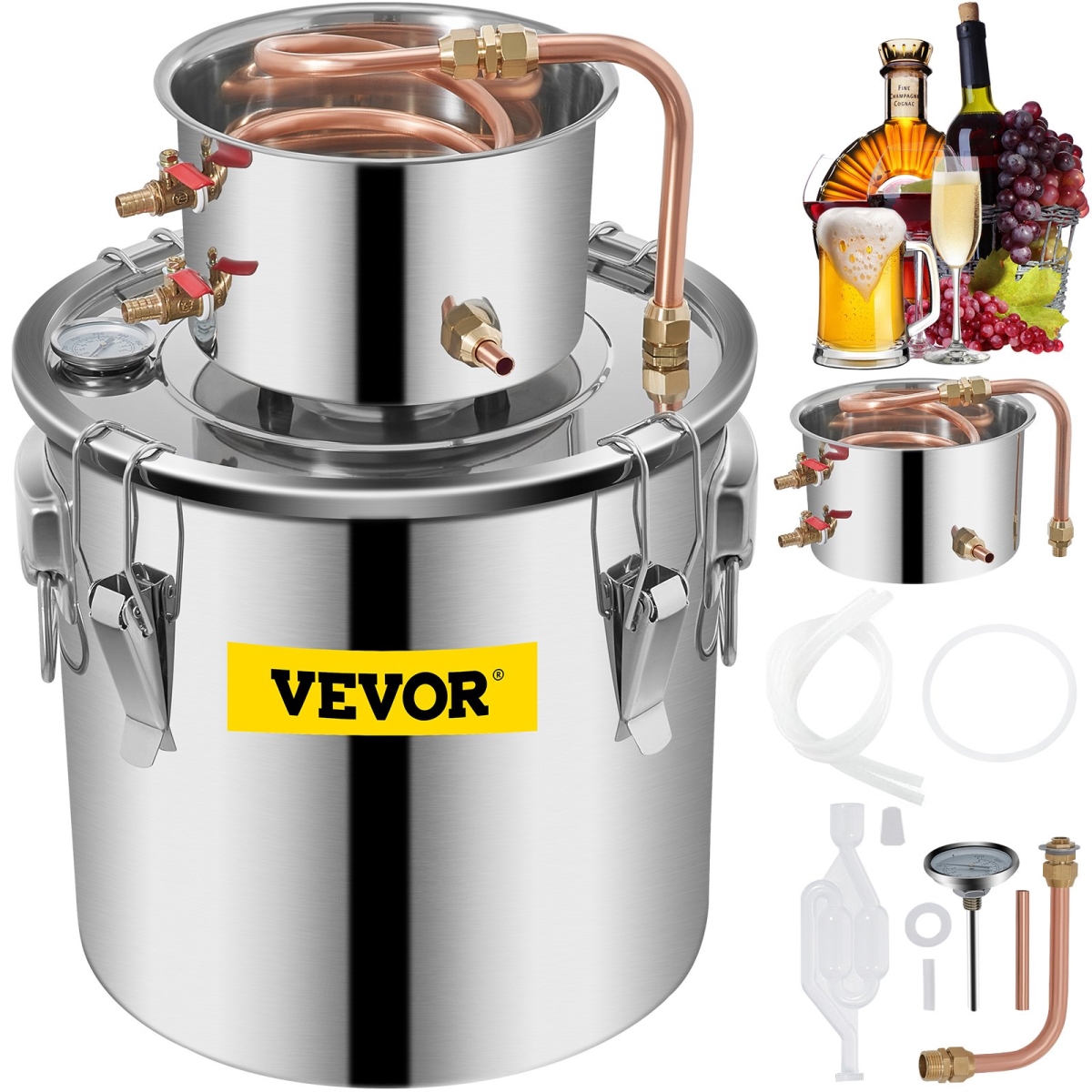 Picture of Vevor ZLSJ5GALZLQ000001V0 5 gal 21 Liter Stainless Steel Water Alcohol Distiller with Copper Tube