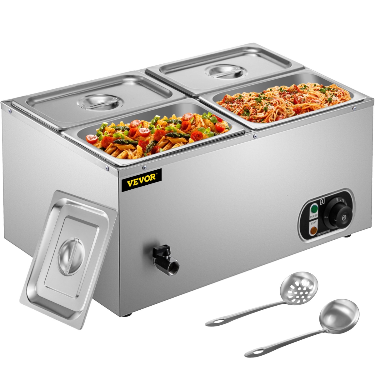 Picture of Vevor PT4BM-22B110V3MI7V1 110V 14.8 qt. 4-Pan Stainless Steel Bain Marie Commercial Food Warmer