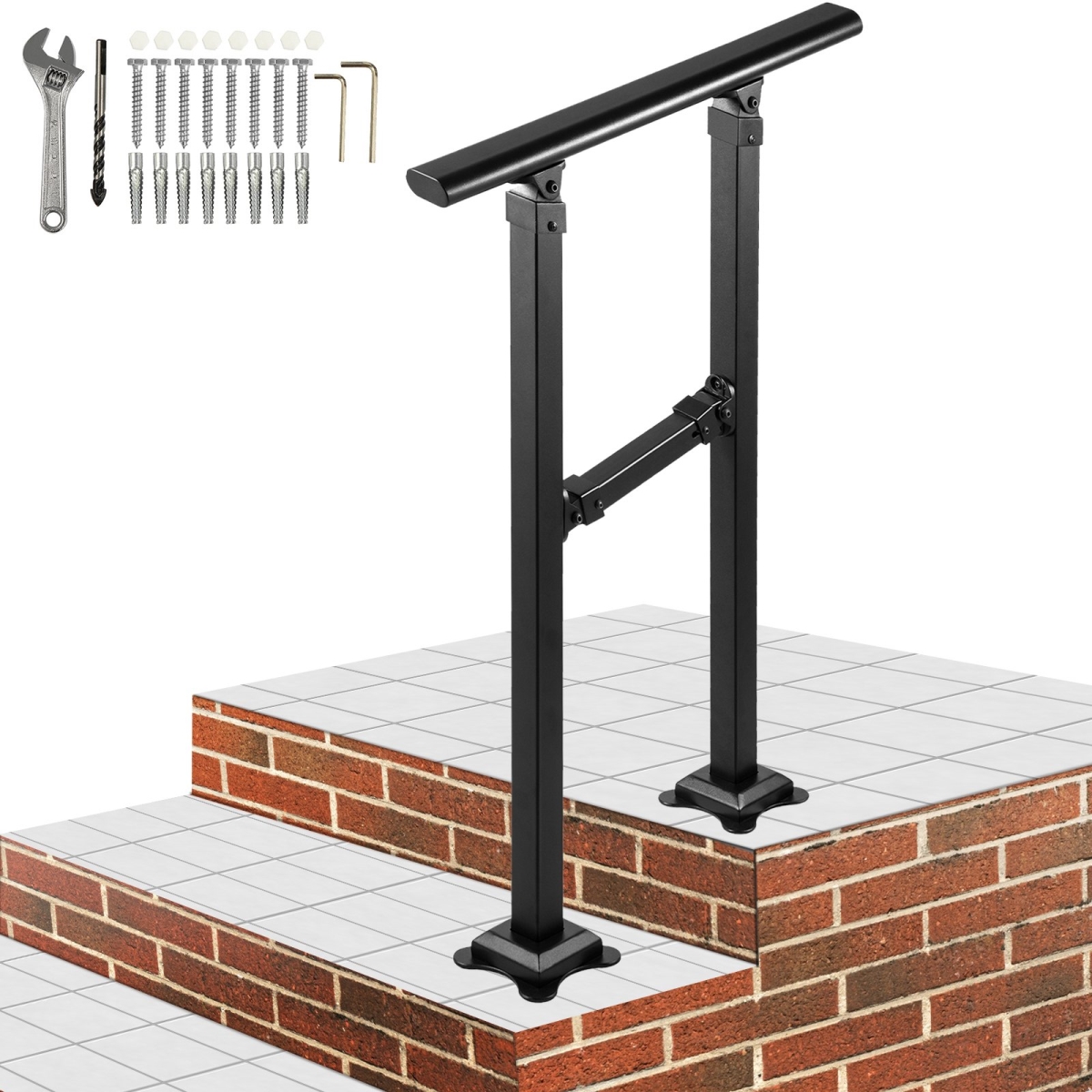 TZFGZXSLZFSD1DO89V0 0-2 Step Transitional Wrought Iron Adjustable Exterior Stair Railing -  Vevor