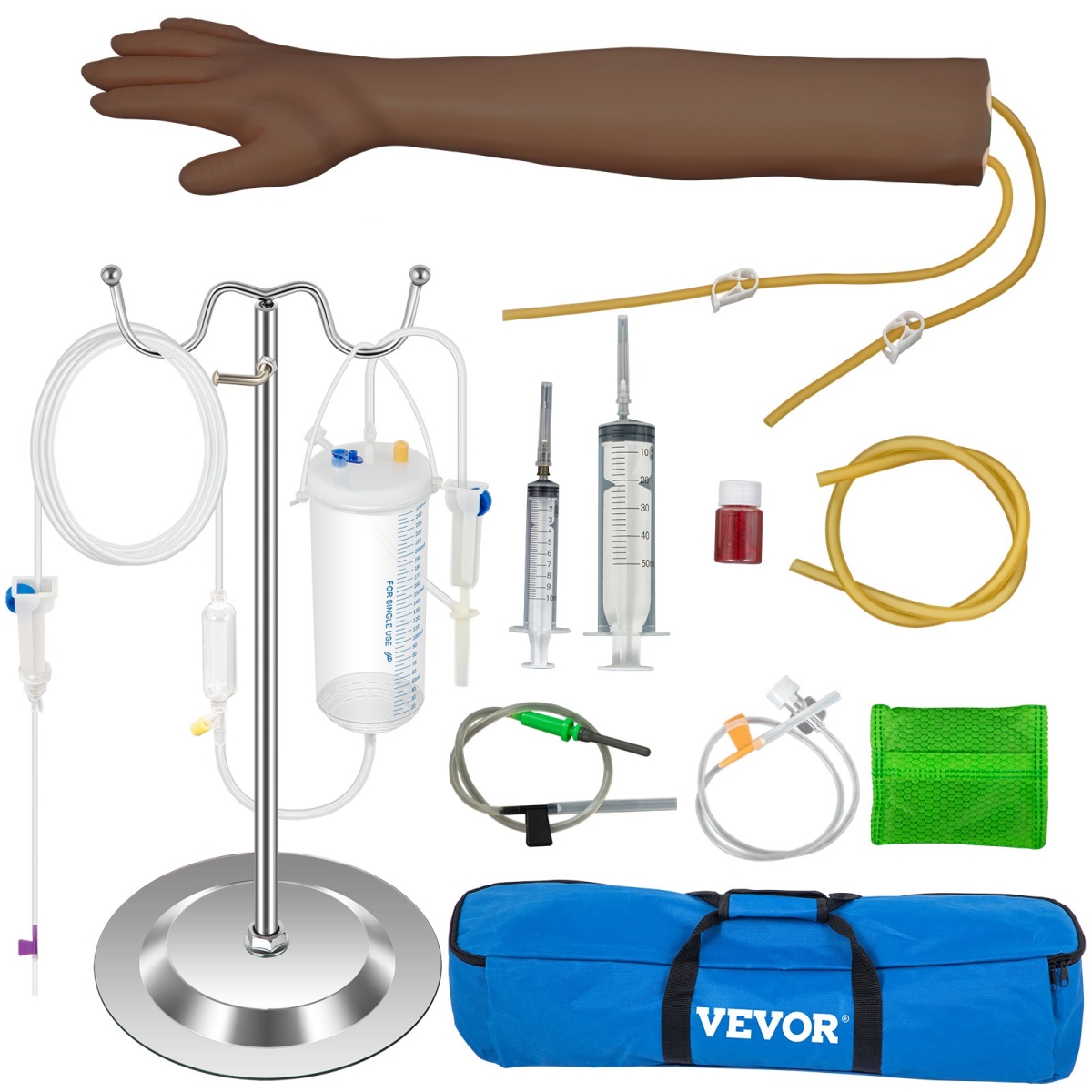 Picture of Vevor JXMXJMCCLXBZS0001V0 Dark Skin IV Practice Kit Venipuncture Learning Phlebotomy Practice Arm Kit with Infusion Stand for Nurse&#44; Medical Students