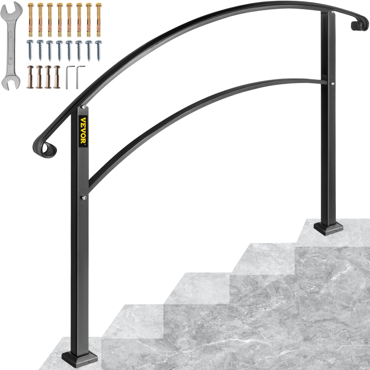 5FTHWTYFSBLACK001V0 1 or 5 Steps Wrought Iron Handrails for Outdoor Steps, Black -  Vevor