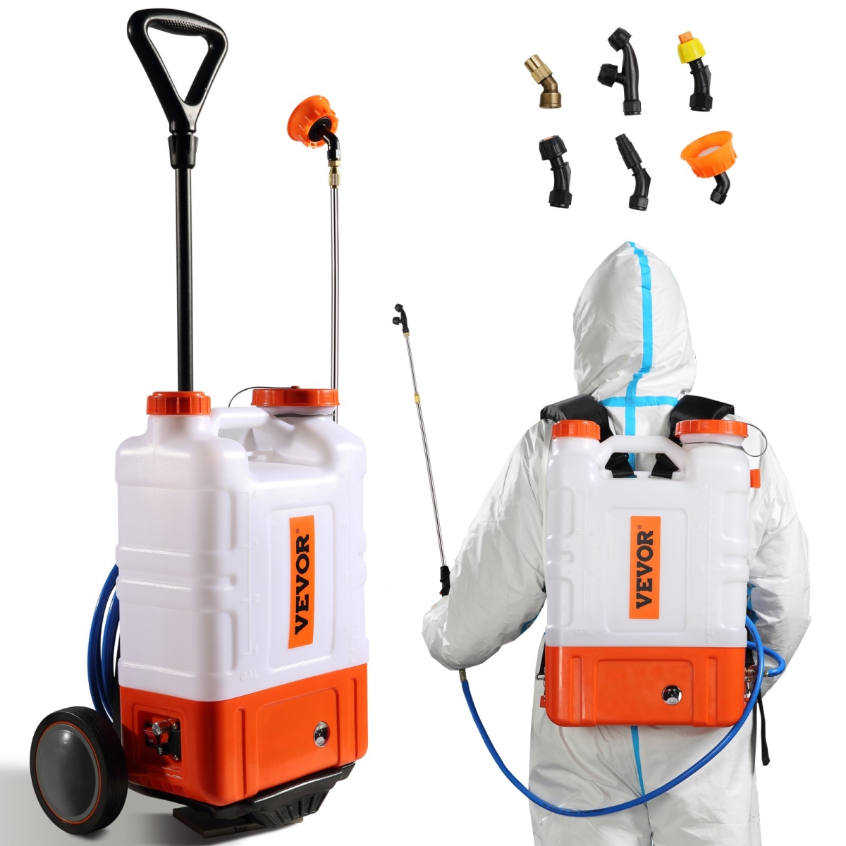 Battery Powered Backpack Sprayer with Wheel 4 Gal Tank 0-94 PSI Adjustable