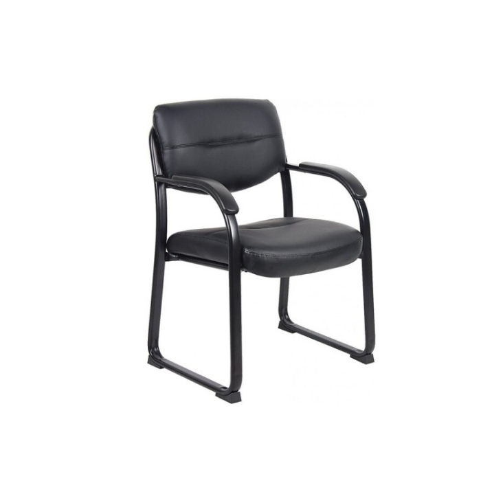 Scratch Resistant with Arms & Sled Base Side Black Guest Chair - Leather