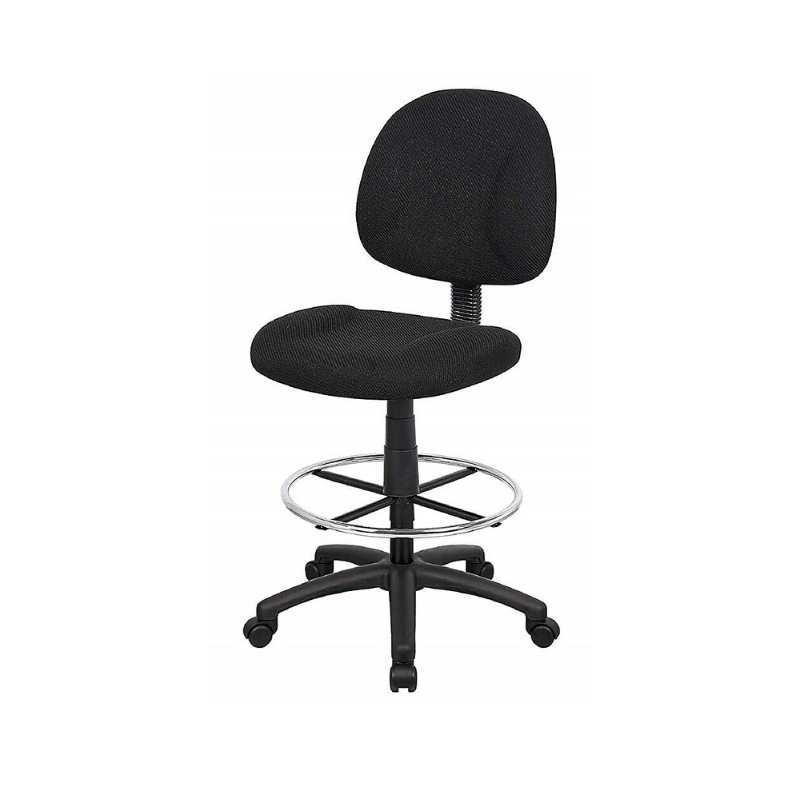 Black Fabric Drafting Chair Stool & Foot Ring - Without Arms