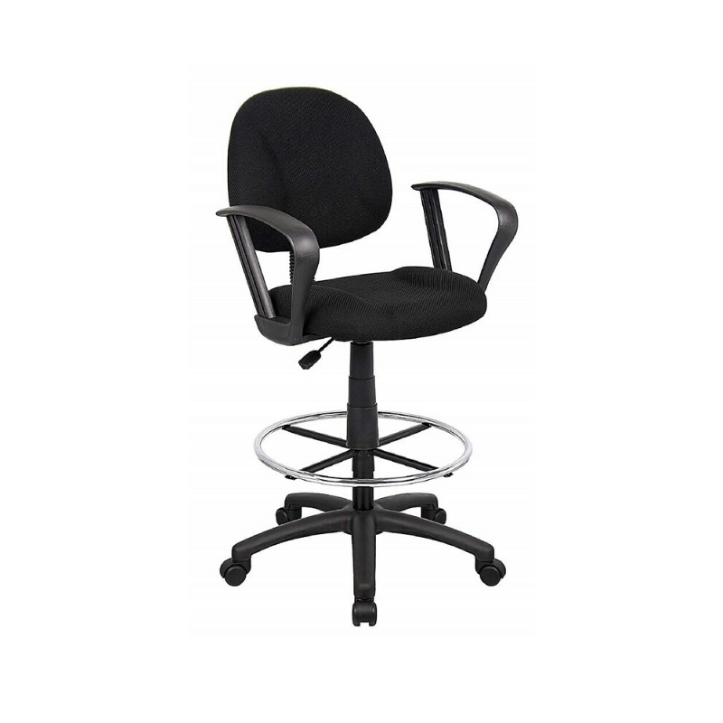 Black Fabric Drafting Chair Stool & Foot Ring - with Loop Arms