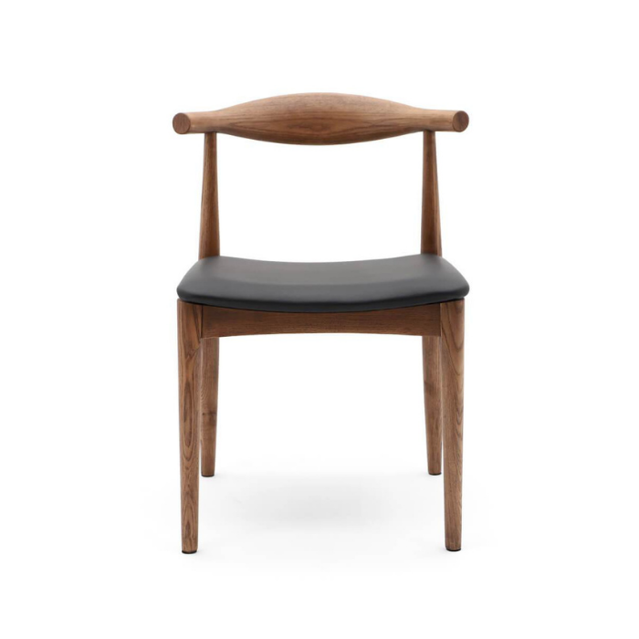 Elbow Black Faux Leather Dining Chair, Walnut