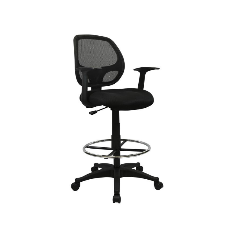 AP5118A Black Mesh Computer Desk Chair with Foot Ring - with T Arms