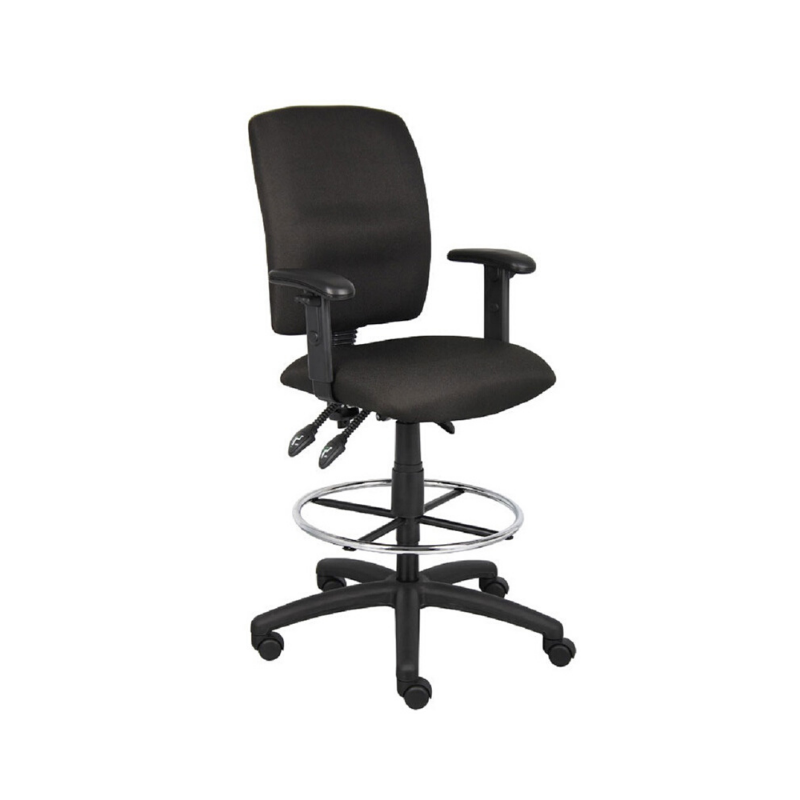 Multi-Function Fabric Drafting Chair & Stool with Foot Ring - T Arms