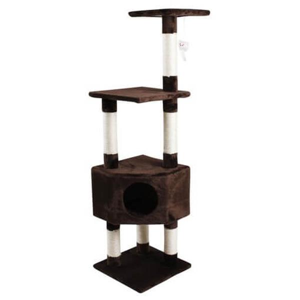 54 in. Cat Tree Condo Scratching Post - 3 Platform, Brown