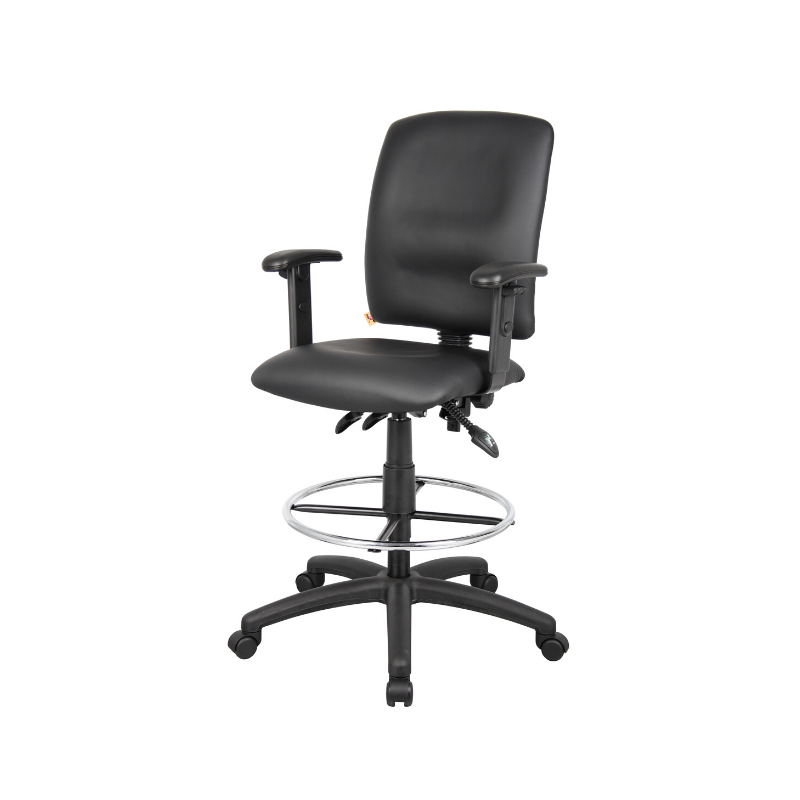 Multi-Function Leather Drafting Chair & Stool with Foot Ring - with T Arms