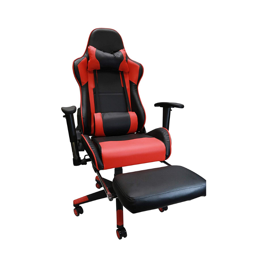 AP1879-RD Racing Style Game Chair Reclining Gaming Chair Ergonomic Computer Chair for Gamer with Head Cushion Adjustable Armrest & Footrest, Red