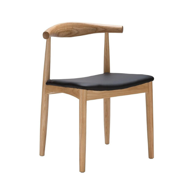 Elbow Black Faux Leather Dining Chair, Natural