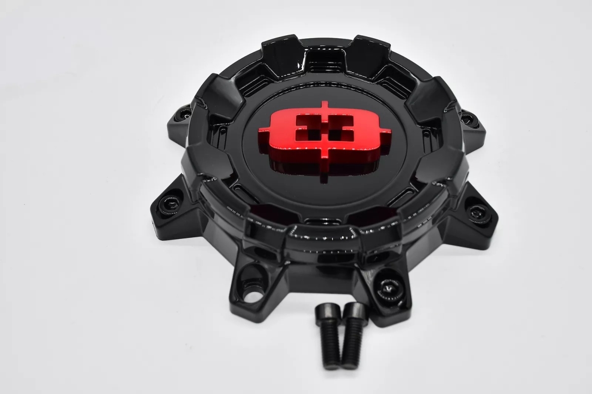 C405GBR-8V 405 Korupt Series Bolt-On Wheel Center Cap - Gloss Black & Red