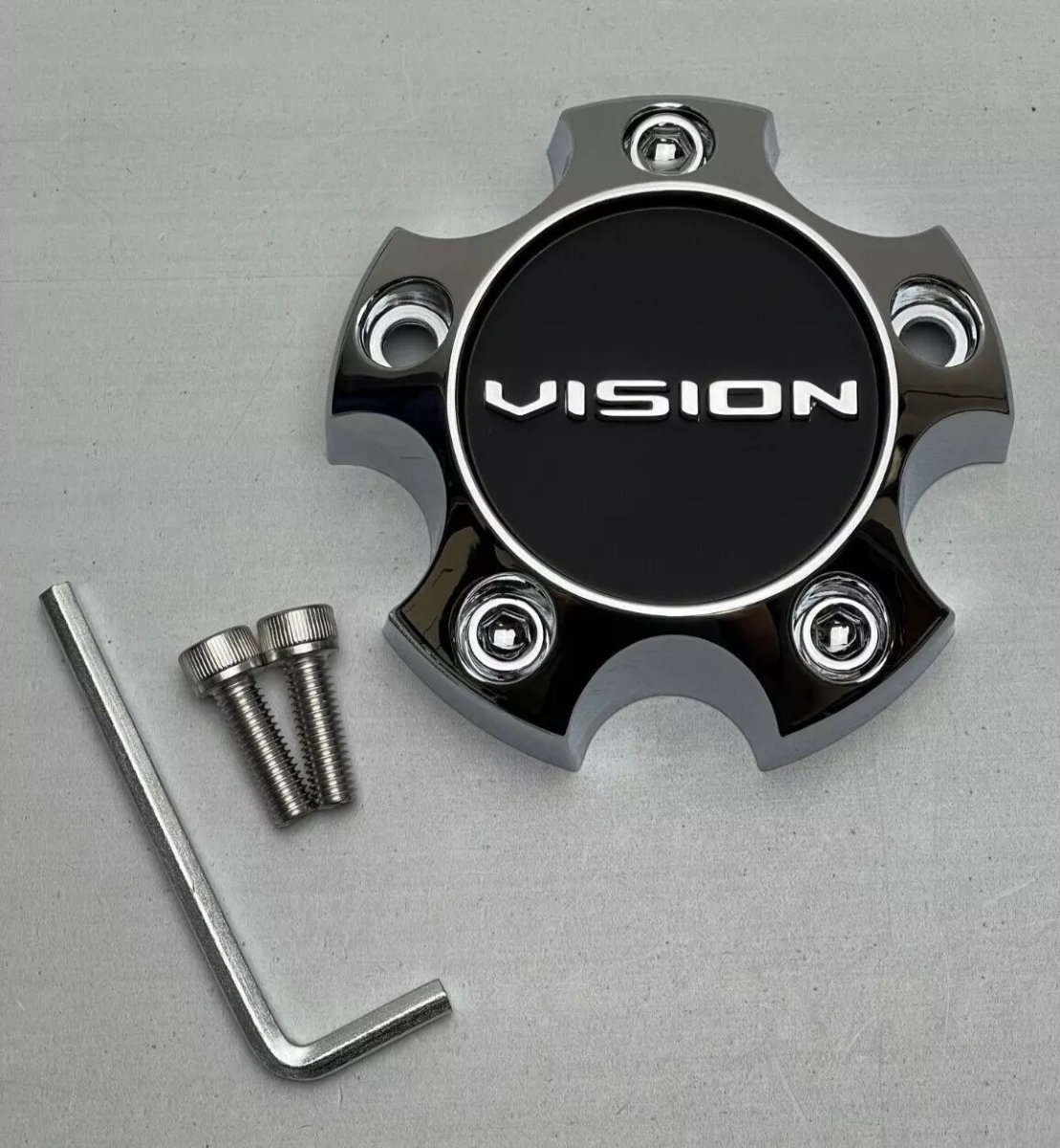 C476-5SV Wheel Center Cap with Satin Black Logo & Screw - Chrome