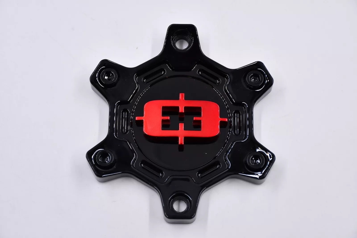 C405GBR-6V 6 Lug Bolt On 405 Korupt Series Wheel Center Cap - Gloss Black Red
