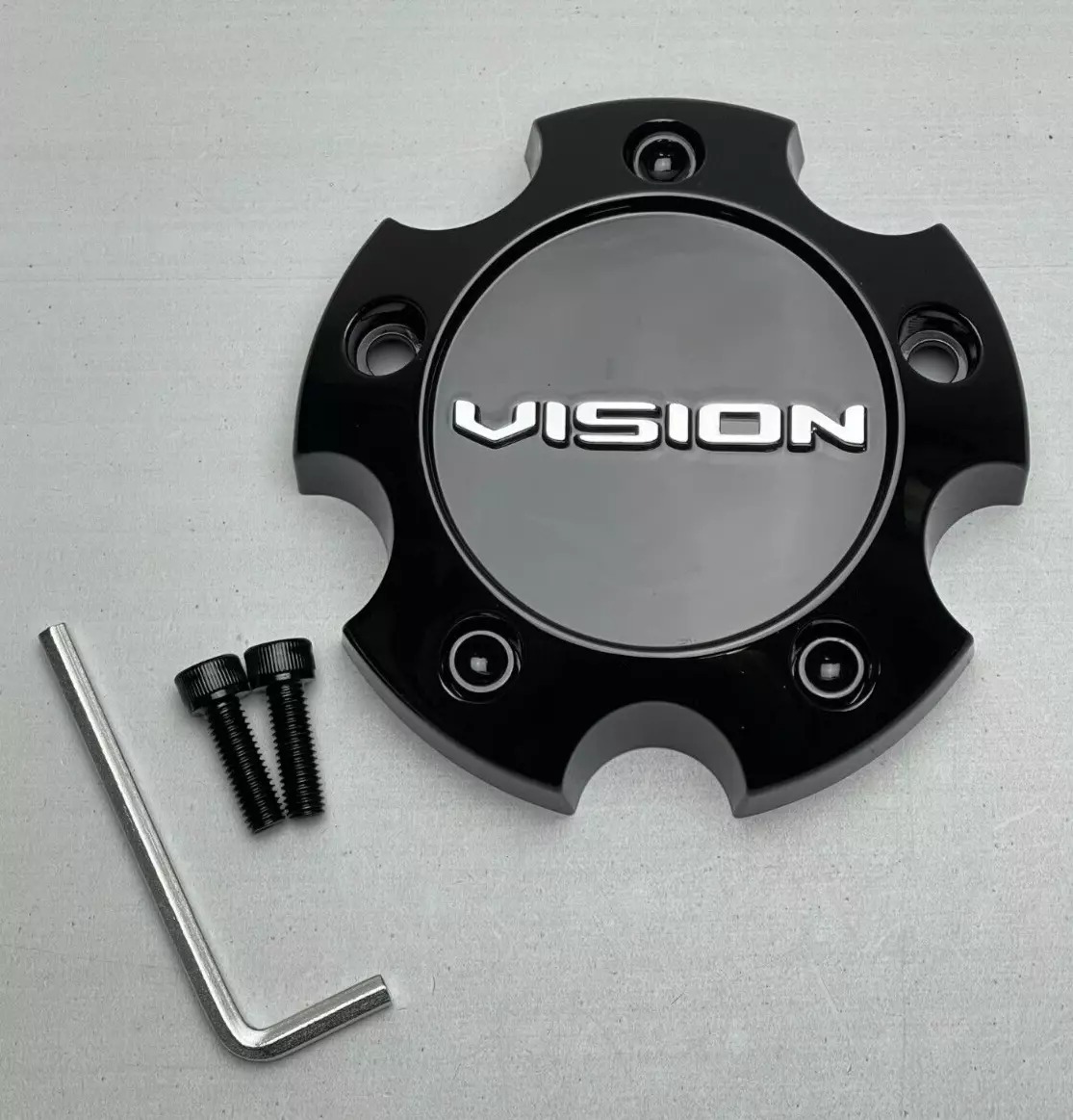C476GB-5V Wheel Center Cap with Chrome Logo - Gloss Black