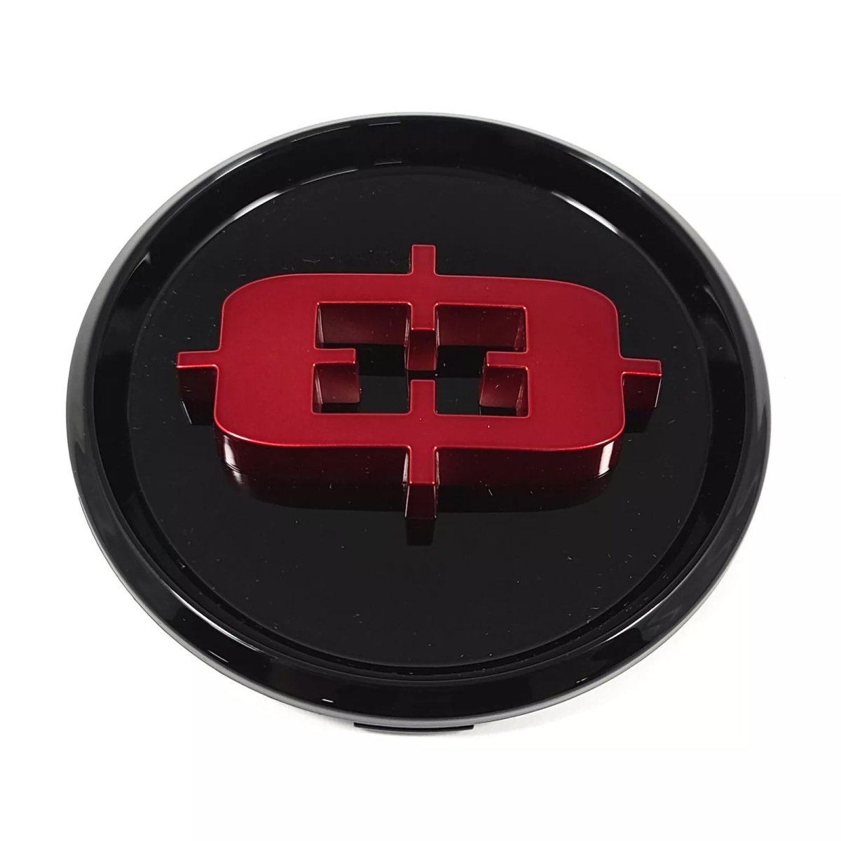 C360GBR-8EC Back Ground Center Hub Cap with Red Logo - Gloss Black