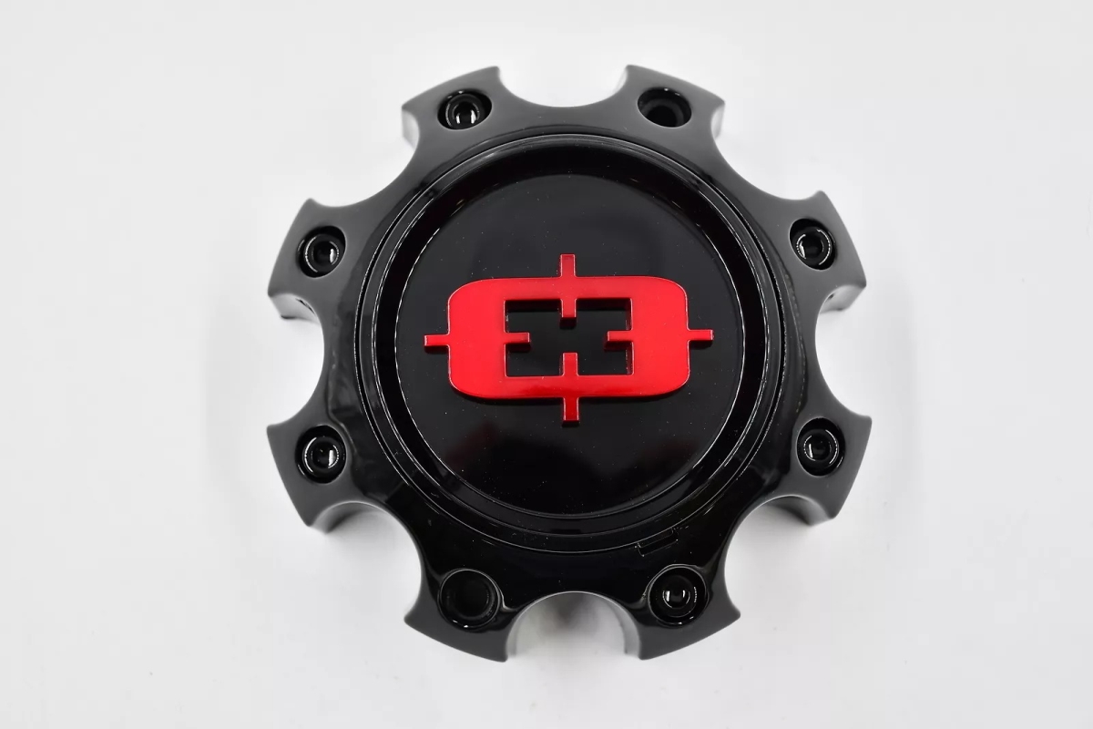 C360GBR-8V 8 Lug Bolt-On Wheel Center Cap - Gloss Black & Red