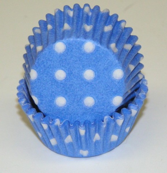 -275 POLKA DOT LIGHT BLUE 0.75 x 1.38 in. Greaseproof Baking Cup with Polka Dot Design - Light Blue - 1000 Piece
