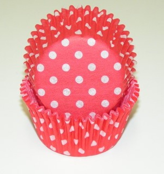 -450C POLKA DOT RED 1.25 x 2 in. Greaseproof Baking Cup with Polka Dot Design - Red - 1000 Piece
