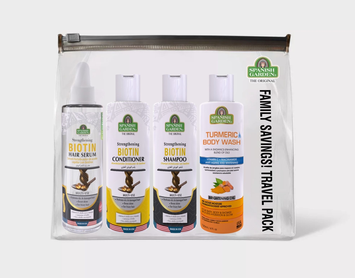 193100 Travel Kits - Sets - 4Pcs (Biotin/Shampoo,Conditioner,Serum; Tunmeric & Ginger/Body Wash)