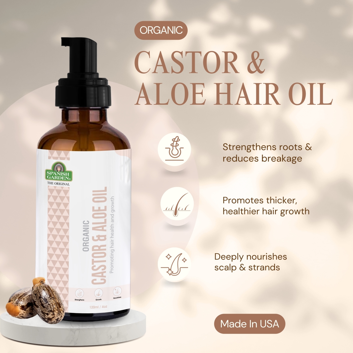 22416  22416 Organic Castor & Aloe Oil ,4oz/120ml