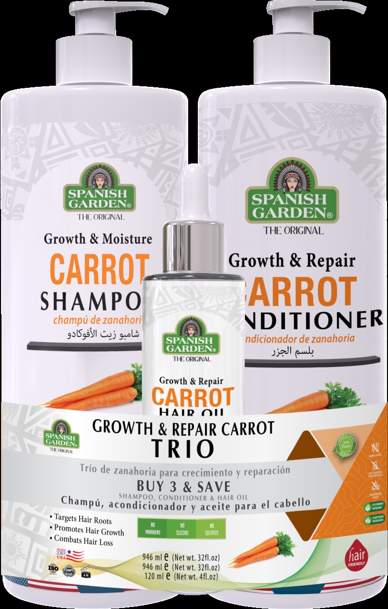19905  19905 Growth & Repair CARROT - Trio Pack (Shampoo, Conditioner, Hair Oil) ,Total68oz/2012ml