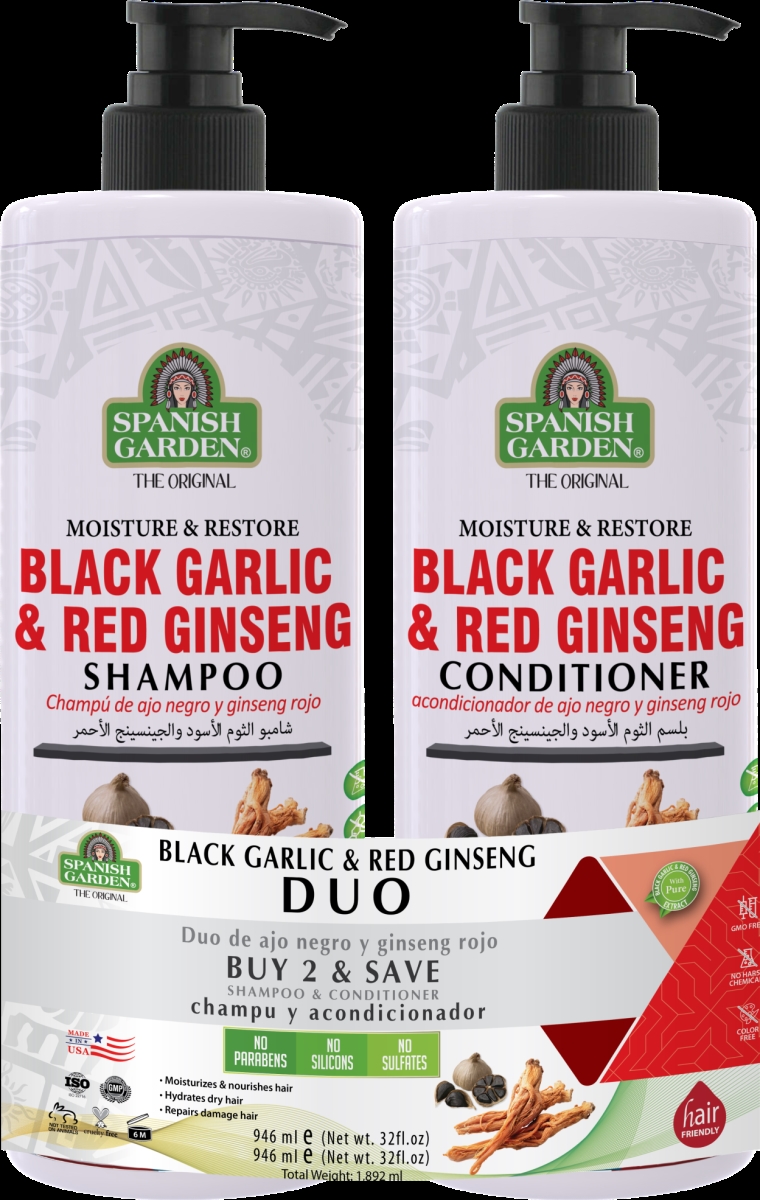 19580  19580 Moisture & Restore , Black Garlic & Red Ginseng - Duo Pack (Shampoo + Conditioner) ,32oz/946ml ;32oz/946ml