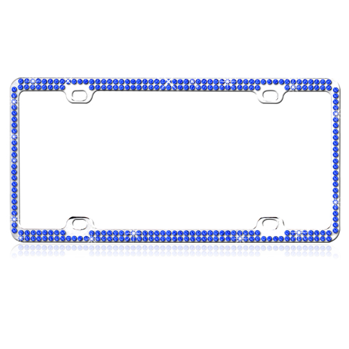 LPF2BC002BLU Blue Crystals Chrome Coating Metal License Plate Frame with Double Row Crystals -  Valor