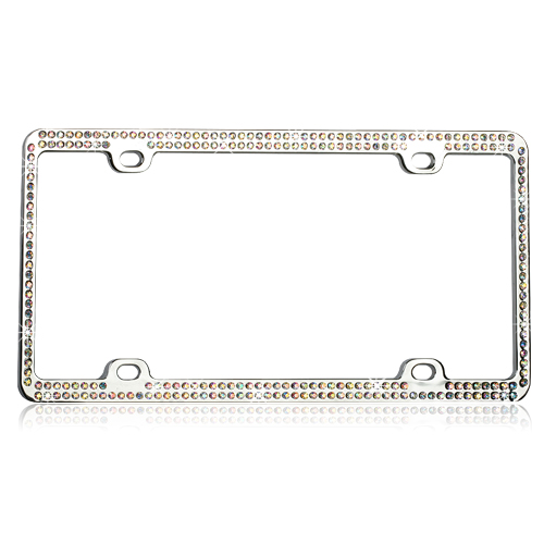 LPF2BC002COL Multicolor Crystals Chrome Coating Metal License Plate Frame with Double Row Crystals -  Valor