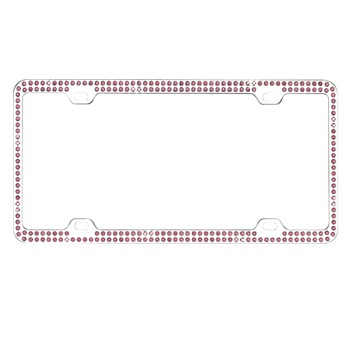 LPF2BC002PUE Purple Crystals Chrome Coating Metal License Plate Frame with Double Row Crystals -  Valor