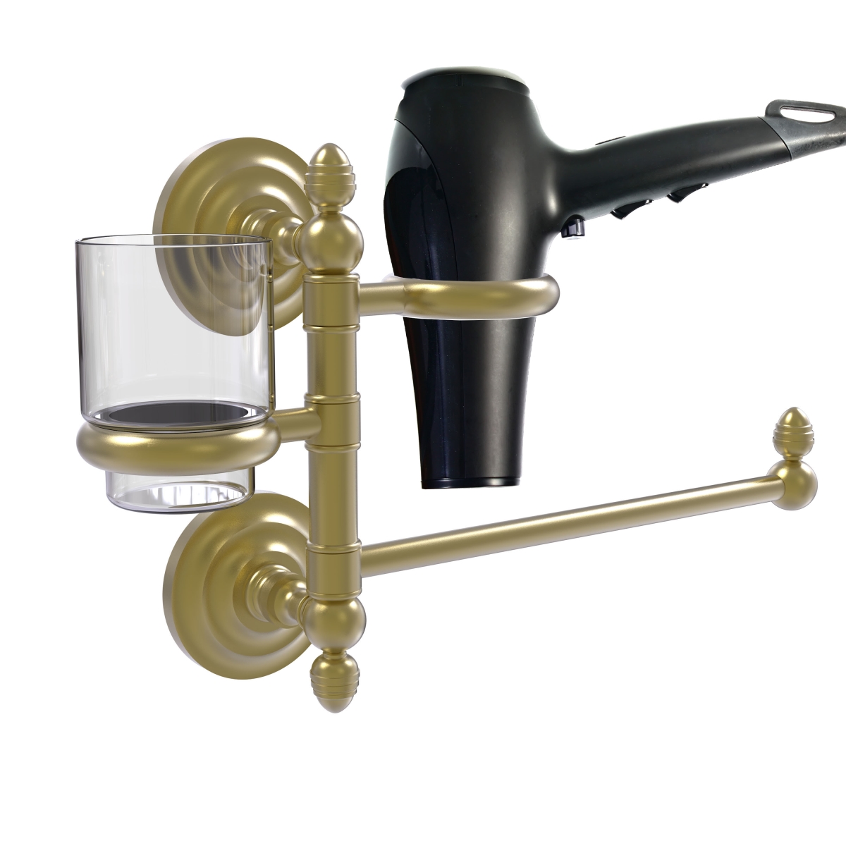 Picture of Allied Brass QN-GTBD-1-SBR Que First Collection Hair Dryer Holder & Organizer&#44; Satin Brass
