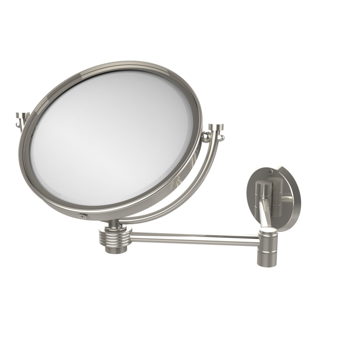 WM-6G-5X-PNI 8 in. Wall Mounted Extending Make-Up Mirror 5X Magnification with Groovy Accent, Polished Nickel -  Allied Brass, WM-6G/5X-PNI