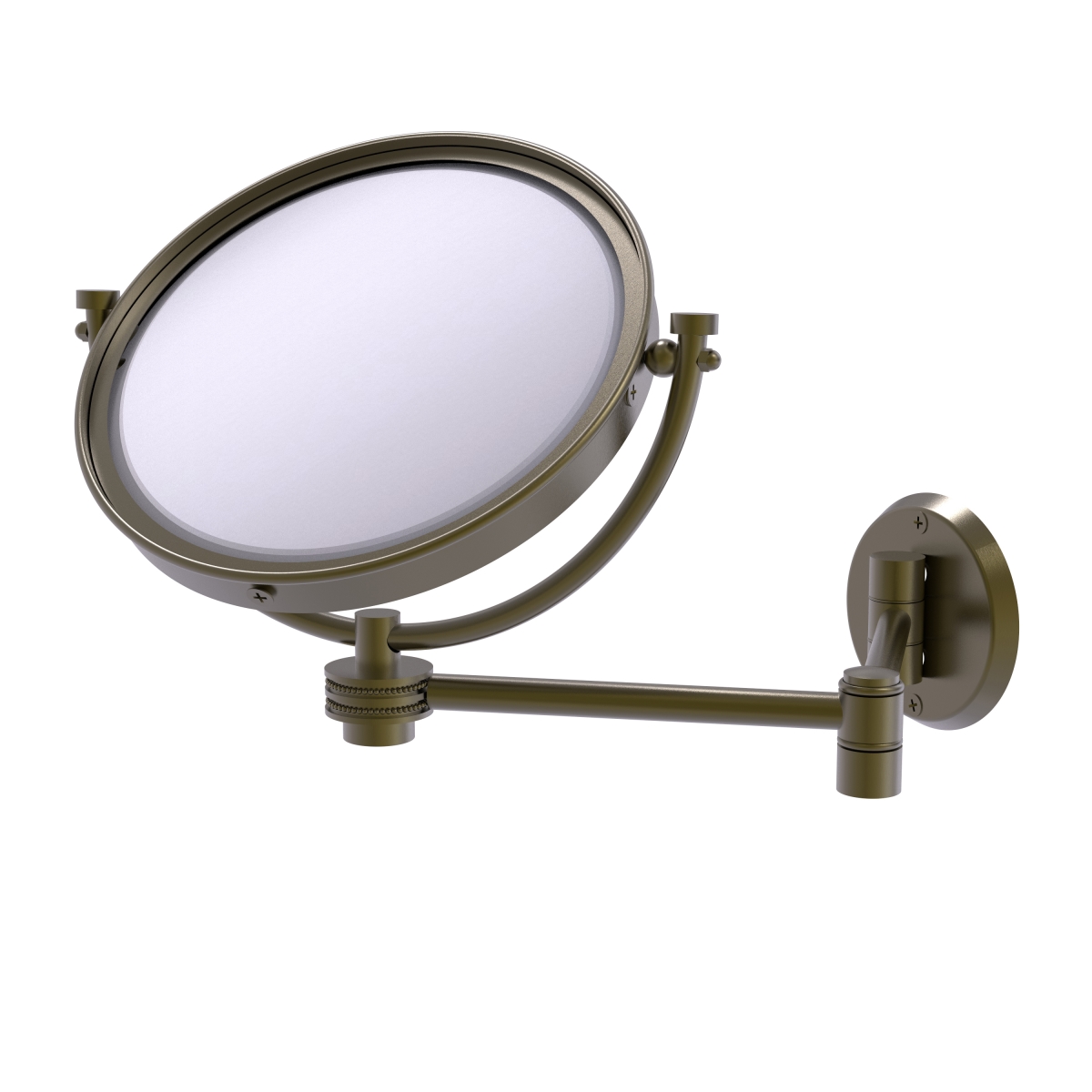 WM-6D-4X-ABR 8 in. Wall Mounted Extending Make-Up Mirror 4X Magnification with Dotted Accent, Antique Brass -  Allied Brass, WM-6D/4X-ABR