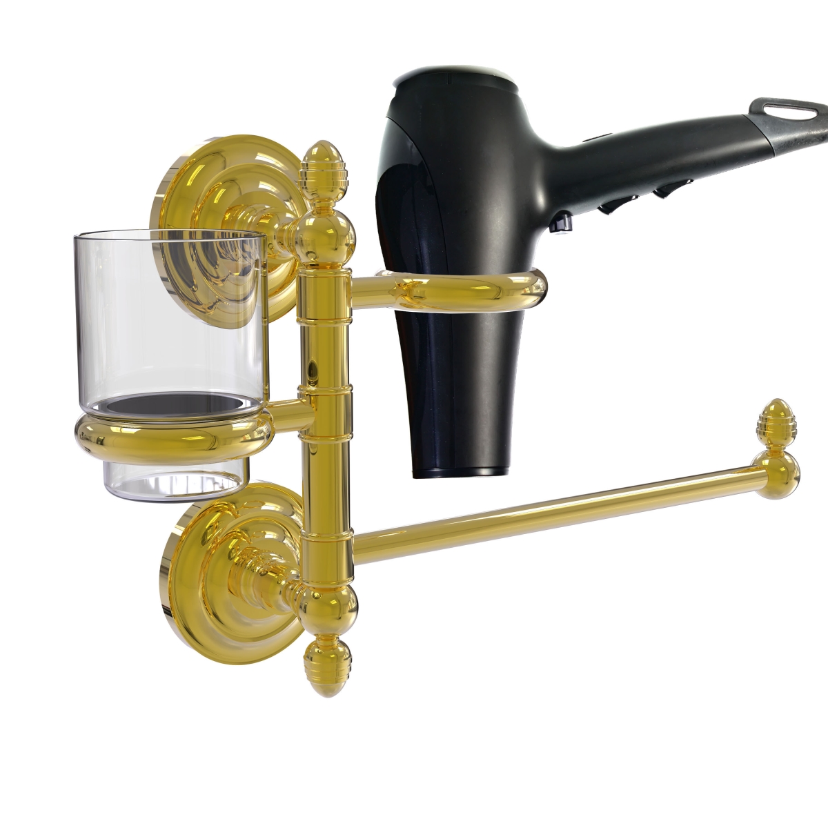 Picture of Allied Brass QN-GTBD-1-PB Que First Collection Hair Dryer Holder & Organizer&#44; Polished Brass