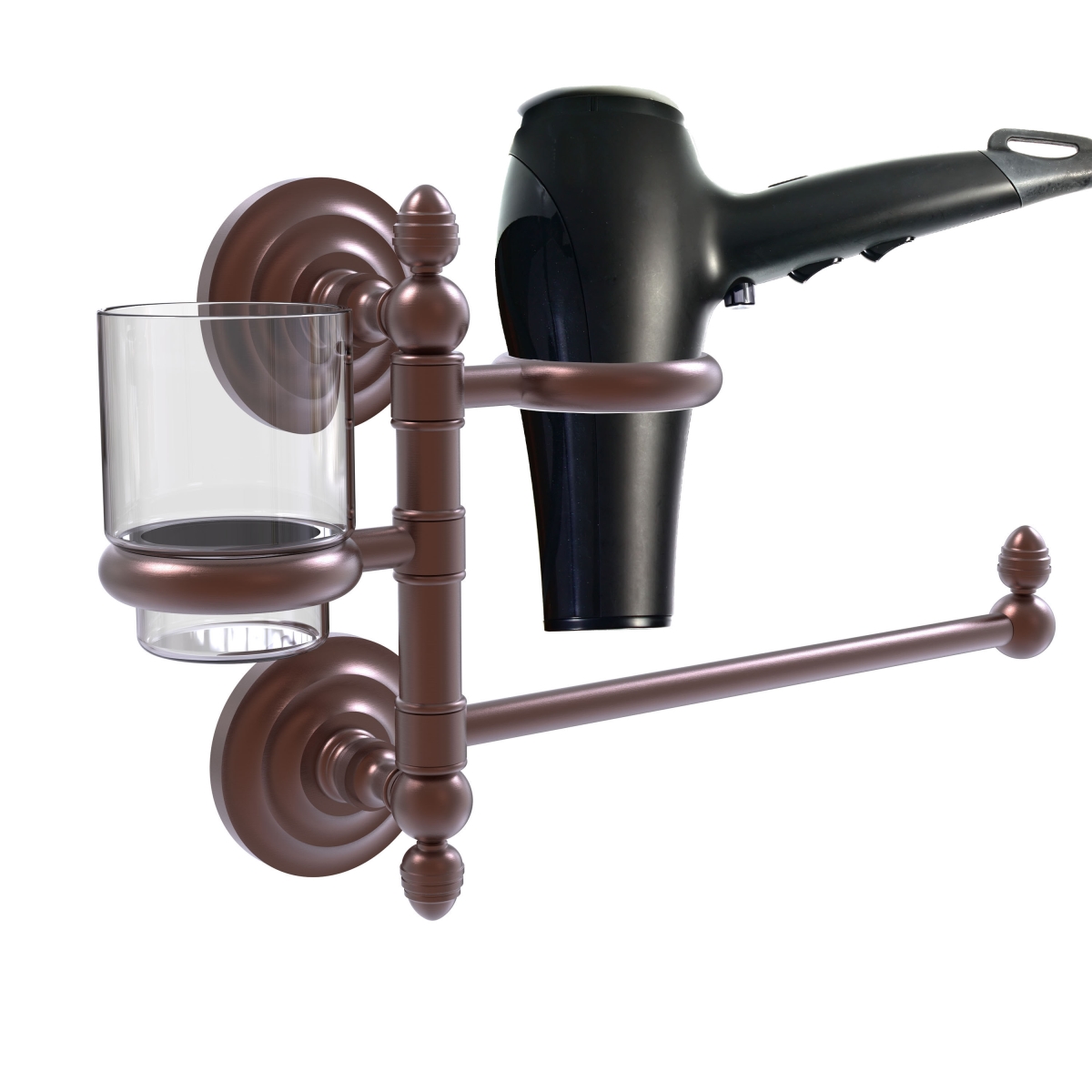 Picture of Allied Brass QN-GTBD-1-CA Que First Collection Hair Dryer Holder & Organizer&#44; Antique Copper