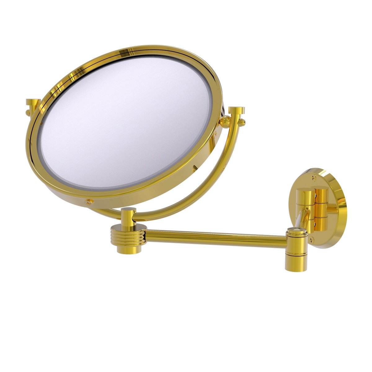 WM-6G-2X-PB 8 in. Wall Mounted Extending Make-Up Mirror 2X Magnification with Groovy Accent, Polished Brass -  Allied Brass, WM-6G/2X-PB