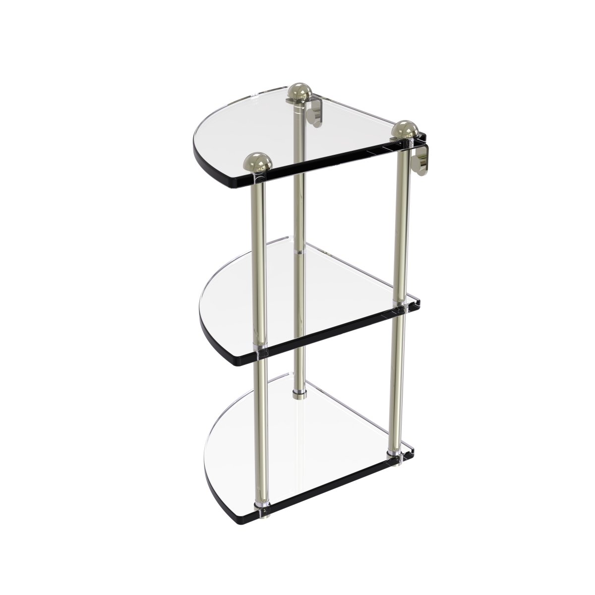 RC-6-PNI Three Tier Corner Glass Shelf, Polished Nickel - 15 x 8 x 8 in -  Allied Brass