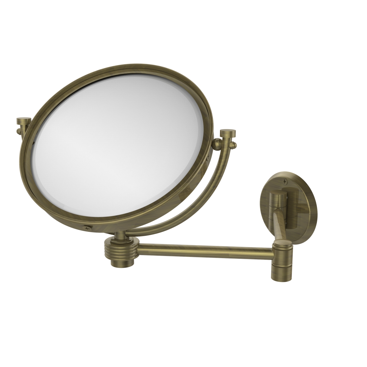 WM-6G-4X-ABR 8 in. Wall Mounted Extending Make-Up Mirror 4X Magnification with Groovy Accent, Antique Brass -  Allied Brass, WM-6G/4X-ABR
