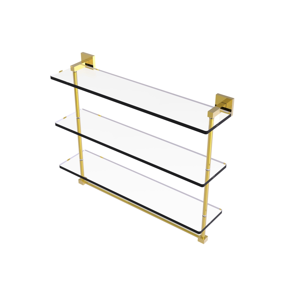 MT-5-22TB-PB 22 in. Montero Collection Triple Tiered Glass Shelf with integrated towel bar, Polished Brass -  Allied Brass