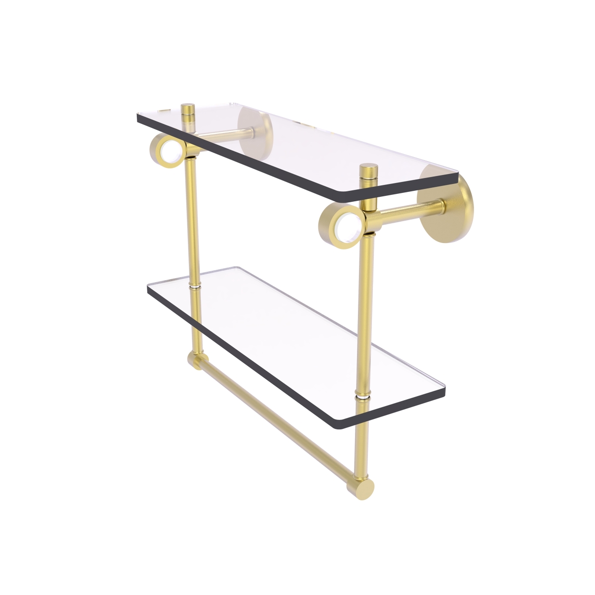 Picture of Allied Brass CV-2TB-16-SBR 16 in. Clearview Collection Double Glass Vanity Shelf with Integrated Towel Bar&#44; Satin Brass