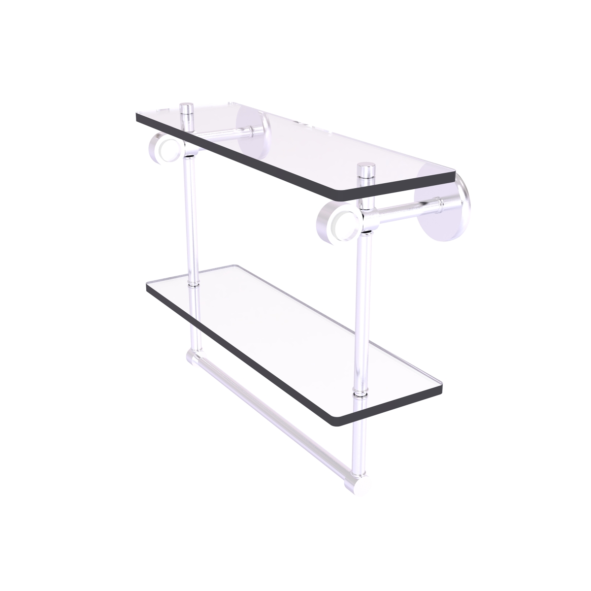 Picture of Allied Brass CV-2TB-16-SCH 16 in. Clearview Collection Double Glass Vanity Shelf with Integrated Towel Bar&#44; Satin Chrome