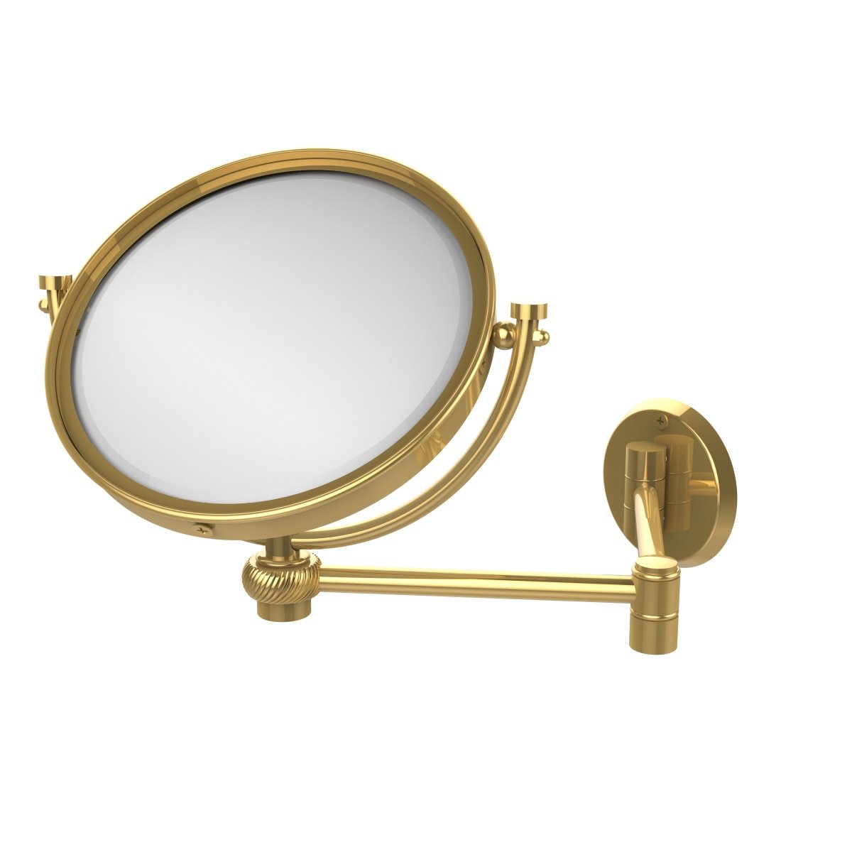 WM-6T-2X-PB 8 in. Wall Mounted Extending Make-Up Mirror 2X Magnification with Twist Accent, Polished Brass -  Allied Brass, WM-6T/2X-PB