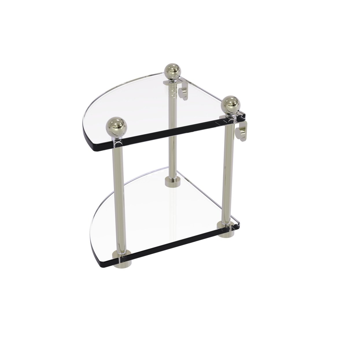 PR-3-PNI Two Tier Corner Glass Shelf, Polished Nickel - 8 x 8 x 8 in -  Allied Brass